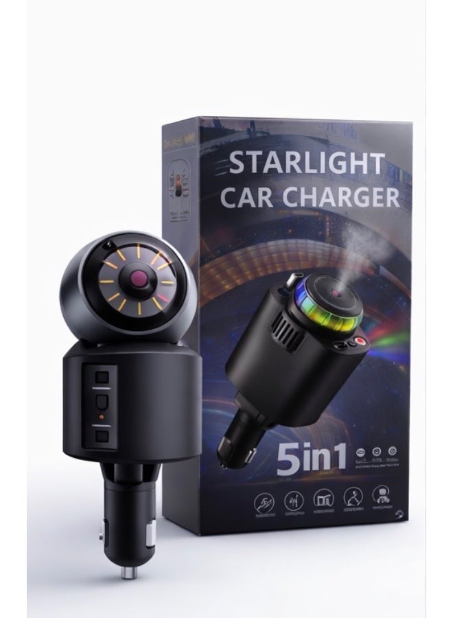 Starlight شاحن سيارة 5 في 1 مع ضوء النجوم 45 واط مع Type-C PD 30 واط وشحن سريع USB – جهاز عرض ضوء النجوم مع موزع عطر وكابل قابل للسحب – عالمي 12 فولت-24 فولت - Image 2